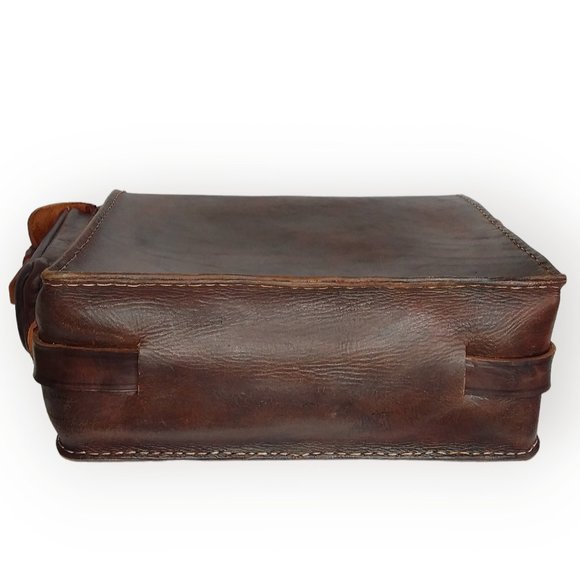 Vintage Leather Messenger Laptop Crossbody Bag Rawhide Brown Old World Large - Picture 10 of 12